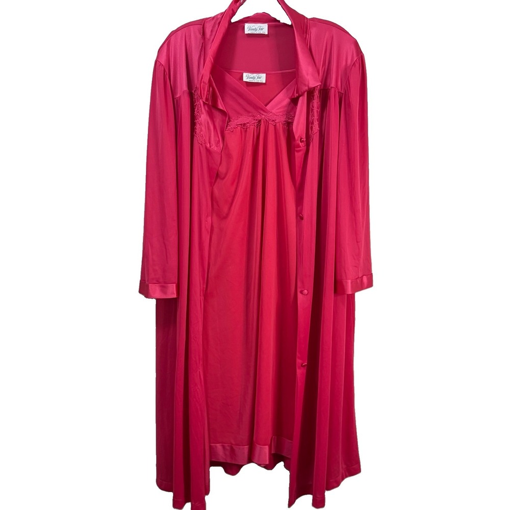 Vintage Vanity Fair Nightgown Robe Peignoir Set Raspberry Dark Pink/Red Sz XXL